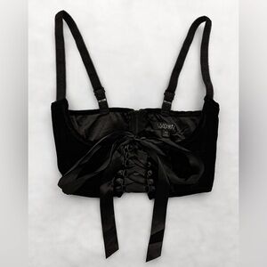 COPY - NWOT Dolls Kill Widow Goth Black Velvet Satin Lace Up Front Underbust Co…